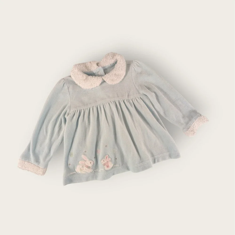 Gymboree Toddler Girls Blue Velour Bunny Tunic Faux Fur Trim Top 2T 240335911